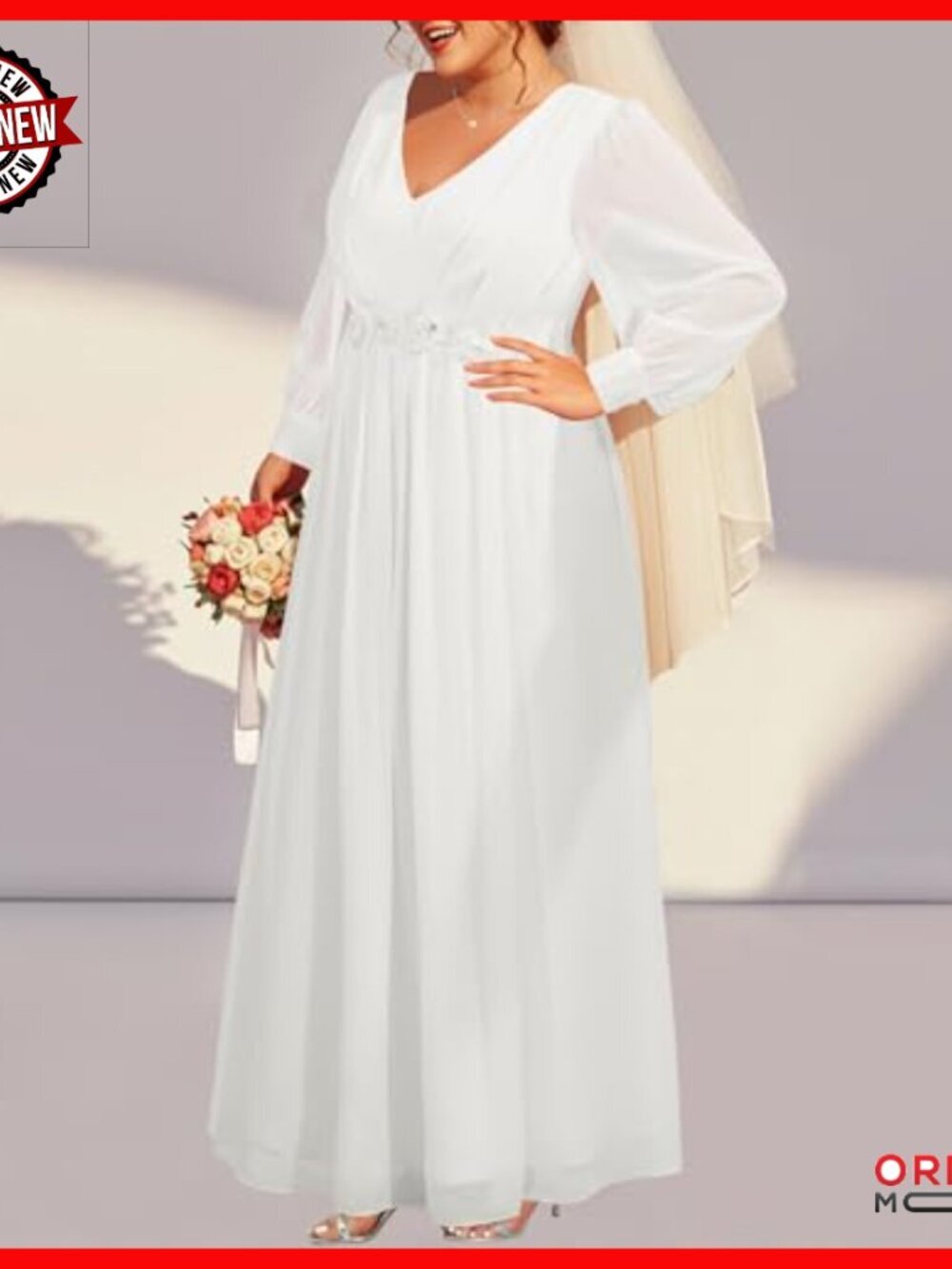 Plus Size Formal Evening Gown Long Sleeve Chiffon Maxi Dress Wedding - Picture 3 of 7